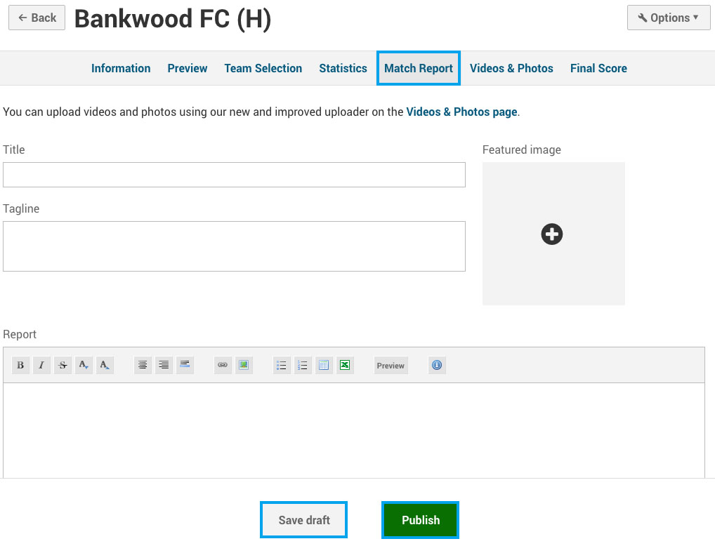 Uploading a Match Report Match Reports Teams Club site User